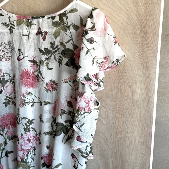 Black Rainn Women’s Floral Ruffle Top.  Sz: L - Picture 5 of 11